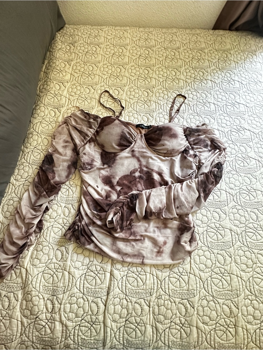 Talent Brown Tie-Dye Ruched Long Sleeve Camisole